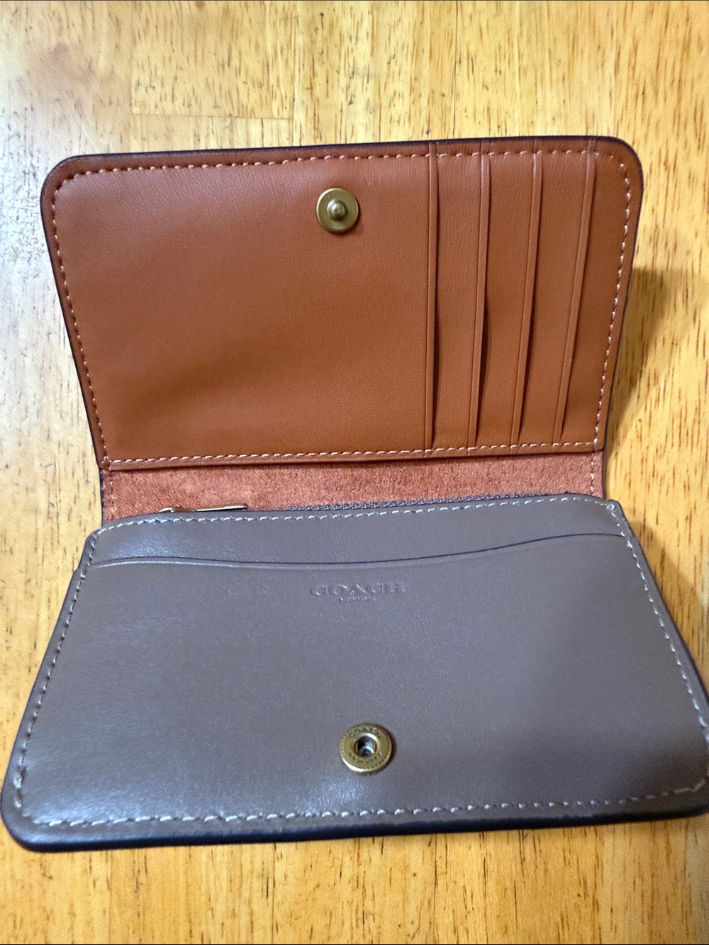 Coach Taupe Leather Key & Card Holder with Gold Accent - Picture 4 of 4